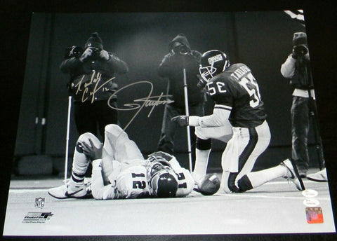 LAWRENCE TAYLOR & RANDALL CUNNINGHAM SIGNED GIANTS EAGLES 16x20 PHOTO JSA