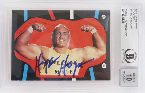 Hulk Hogan Autographed WWF 1985 Topps Sticker Card #11 (Beckett/Auto 10)
