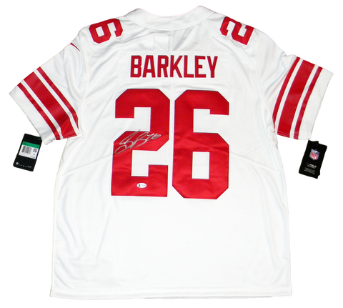 SAQUON BARKLEY AUTOGRAPHED NEW YORK GIANTS #26 WHITE NIKE LIMITED JERSEY BECKETT
