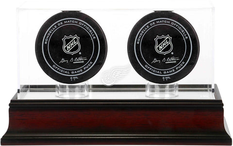 Detroit Red Wings Mahogany Two Hockey Puck Logo Display Case