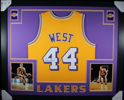 JERRY WEST (Lakers yellow SKYLINE) Signed Autographed Framed Jersey JSA