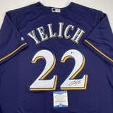 Autographed/Signed CHRISTIAN YELICH Milwaukee Blue Baseball Jersey Beckett COA