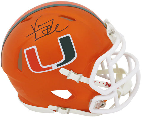 Vinny Testaverde Signed Miami FLASH Riddell Speed Mini Helmet (In Black)(SS COA)