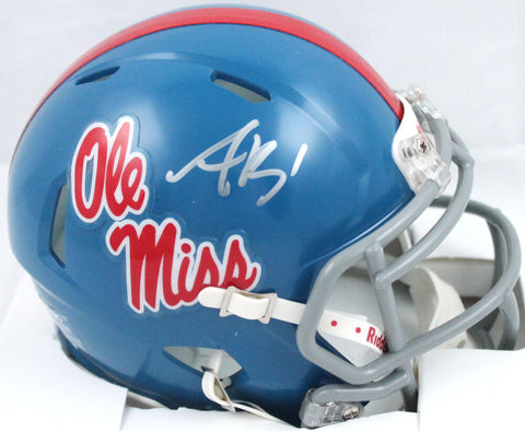 AJ Brown Autographed Ole Miss Speed Lt. Blue Mini Helmet-Beckett W Hologram