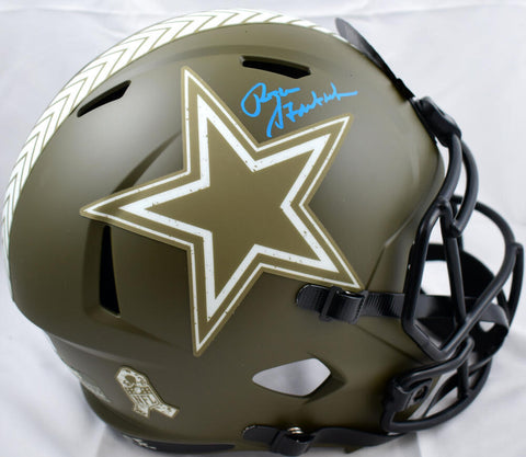 Roger Staubach Signed Cowboys F/S Salute to Service Speed Helmet- Beckett W Holo