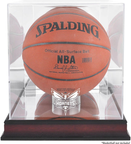 Charlotte Hornets Mahogany Team Logo Basketball Display Case w/Mirrored Back