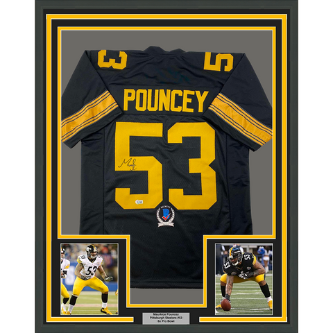 Framed Autographed/Signed Maurkice Pouncey 33x42 Color Rush Black Jersey BAS COA