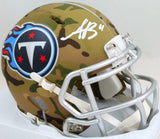 AJ Brown Autographed Tennessee Titans Camo Speed Mini Helmet- Beckett W *White