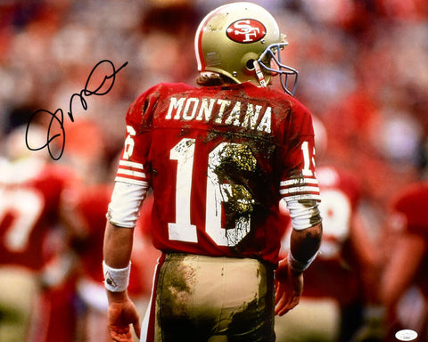 Joe Montana Autographed San Francisco 49ers 16x20 Muddy Photo- JSA *Black
