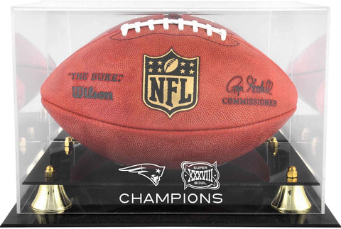 Patriots Super Bowl XXXVIII Champs Golden Classic Football Logo Display Case