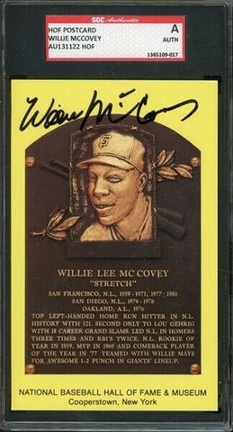 Willie Strech McCovey Signed Hall of Fame Plaque Card (SGC) San Francisco Giants