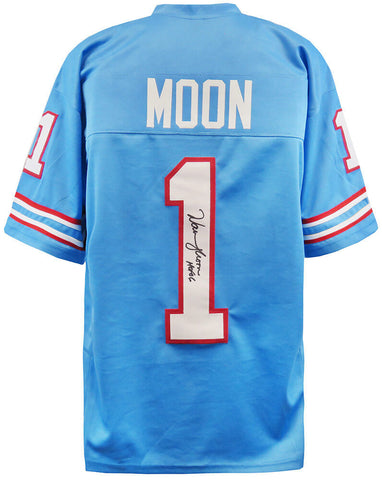Warren Moon Signed Blue T/B Custom Football Jersey w/HOF'06 - (SCHWARTZ COA)