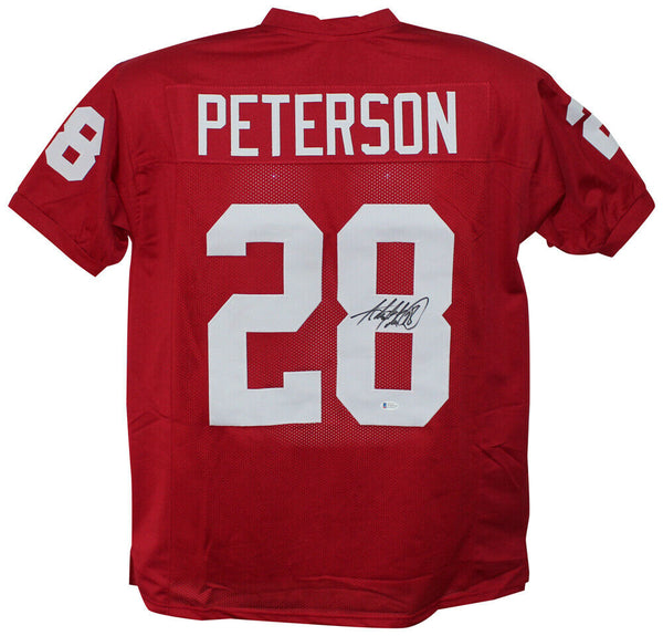 Adrian Peterson Autographed/Signed College Style Red XL Jersey BAS 33058