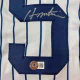 Framed Autographed/Signed Hideki Matsui 33x42 Pinstripe Baseball Jersey BAS COA