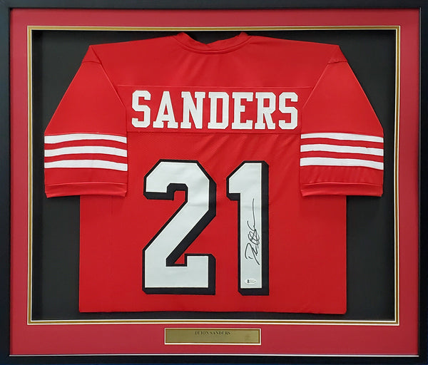 Deion Sanders Autographed Framed San Francisco 49ers Jersey, JSA