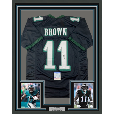 Framed Autographed/Signed AJ A.J. Brown 33x42 Philadelphia Black Jersey PSA COA