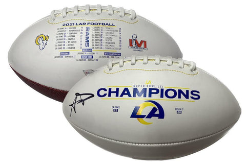 AARON DONALD Autographed Rams Super Bowl LVI Champ White Panel Football FANATICS