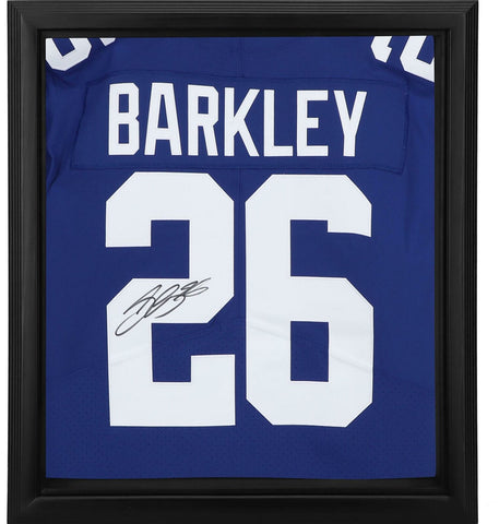 Saquon Barkley New York Giants Framed Signed Blue Nike Elite Jersey Shadowbox