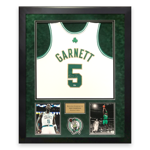 Kevin Garnett Signed Autographed White Jersey Framed to 32x40 Celtics Fanatics