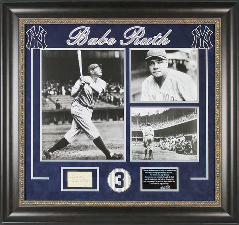 Yankees Babe Ruth Signed 2x3.5 Cut Signature Framed Display JSA #X56895
