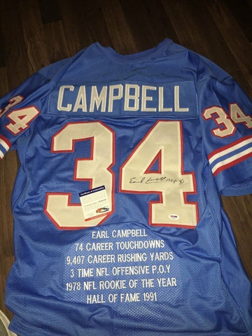 Earl Campbell Signed Houston Oilers Career Stat Jersey / 5xPro Bowl RB (PSA COA)