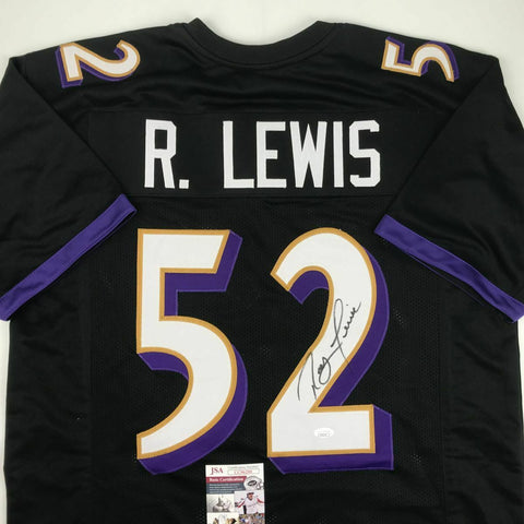 Autographed/Signed RAY LEWIS Baltimore Black Football Jersey JSA COA Auto
