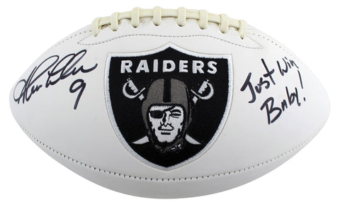 Raiders Shane Lechler Just Win Baby Signed White Panel Logo Football BAS Witness