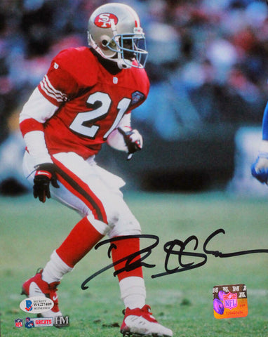 Deion Sanders Autographed 49ers 8x10 Backpedaling HM Photo - Beckett W *Black