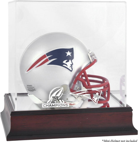 New England Patriots 2018 AFC Champs Mahogany Logo Mini Helmet Display Case