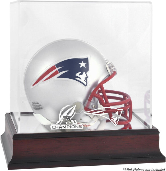New England Patriots 2018 AFC Champs Mahogany Logo Mini Helmet Display Case