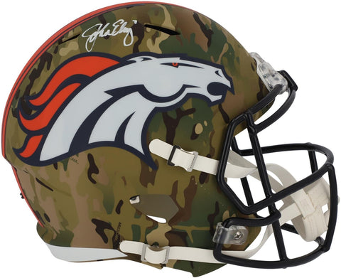 John Elway Denver Broncos Signed Riddell Camo Alternate Speed Mini Helmet