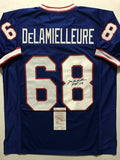 Autographed/Signed JOE DELAMIELLEURE HOF 03 Buffalo Blue Football Jersey JSA COA