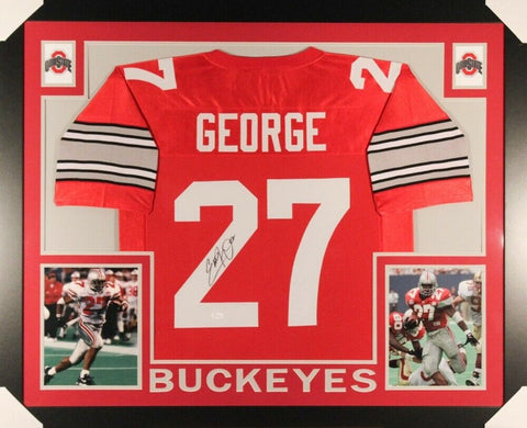Eddie Greorge Signed Ohio State Buckeyes 35 x 43 Custom Framed Jersey / JSA COA