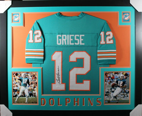 BOB GRIESE (Dolphins teal SKYLINE) Signed Autographed Framed Jersey JSA