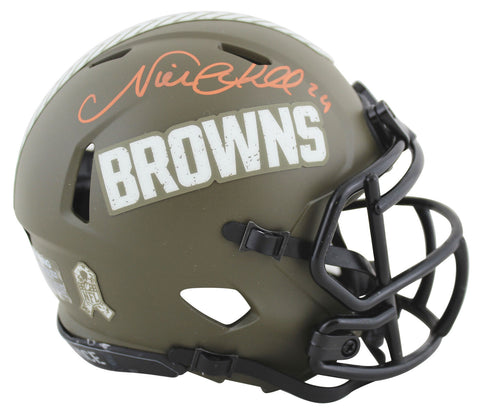 Browns Nick Chubb Authentic Signed Salute To Service Speed Mini Helmet BAS Wit