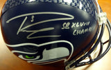 RUSSELL WILSON AUTO SEAHAWKS FULL SIZE HELMET SB CHAMPS IN SILVER RW HOLO 72373