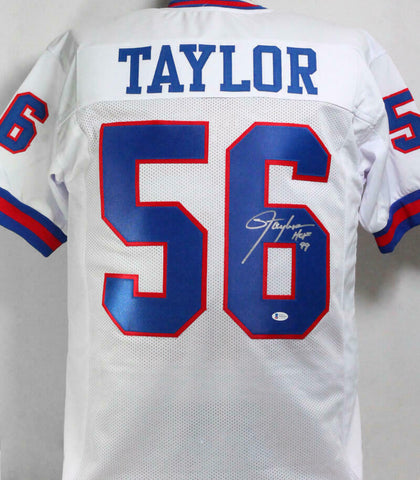 Lawrence Taylor Autographed White Pro Style Jersey w/HOF- Beckett W *Silver *6