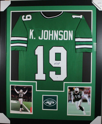 KEYSHAWN JOHNSON (Jets green TOWER) Signed Autographed Framed Jersey Beckett
