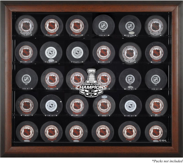 LA Kings 2014 Stanley Cup Champs Brown Framed 30-Puck Logo Display Case