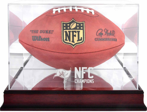 Tampa Bay Buccaneers 2020 NFC Champs Mahogany Logo Football Display Case