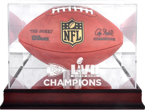 Kansas City Chiefs Super Bowl LVII Champs Mahogany Football Logo Display Case