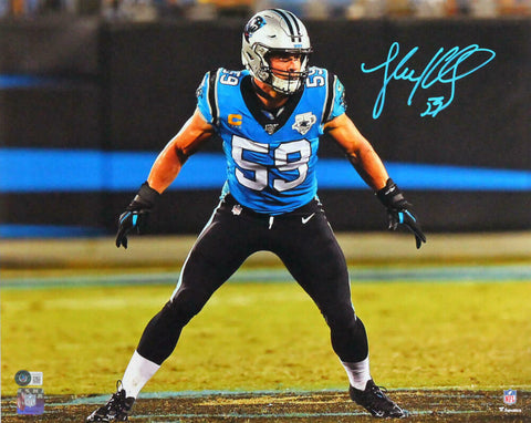 Luke Kuechly Autographed Panthers Stance 16x20 FP Photo- Beckett W *Teal