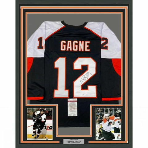 FRAMED Autographed/Signed SIMON GAGNE 33x42 Philly Black Jersey JSA COA Auto