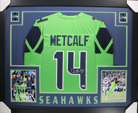 D.K. DK METCALF (Seahawks green SKYLINE) Signed Autographed Framed Jersey JSA