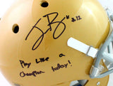 Ian Book Autographed F/S ND Gold Schutt Authentic Helmet W/ Insc- Beckett W *Blk