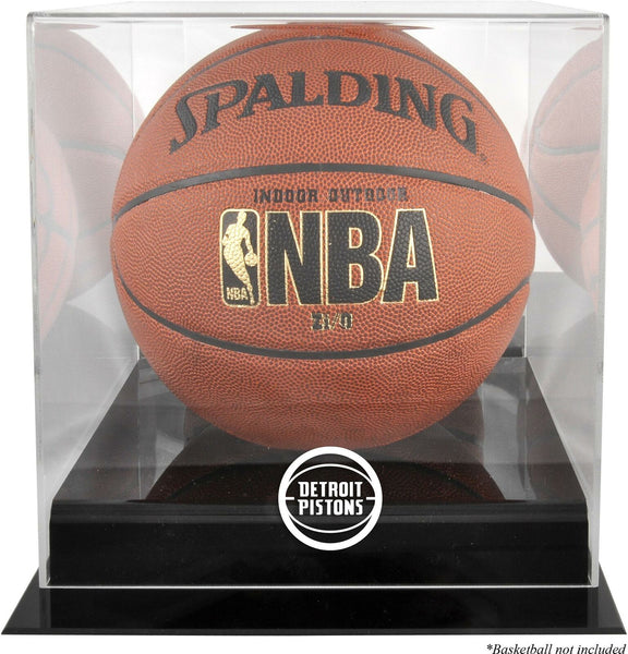 Detroit Pistons Black Base Team Logo Basketball Display Case with Mirrored Back