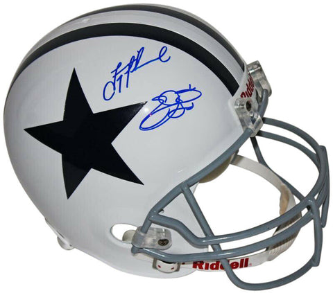 Cowboys Troy Aikman & Emmitt Smith Signed Full Size Rep White Helmet PSA/DNA