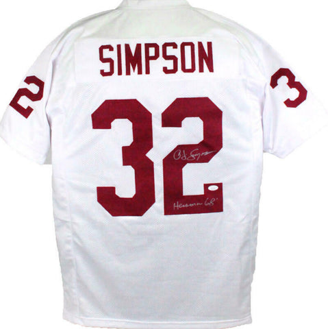 OJ Simpson Autographed White College Style Jersey w/ Heisman- JSA W *Silver