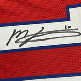 FRAMED Autographed/Signed MAC JONES 33x42 Red Football Jersey Beckett BAS COA