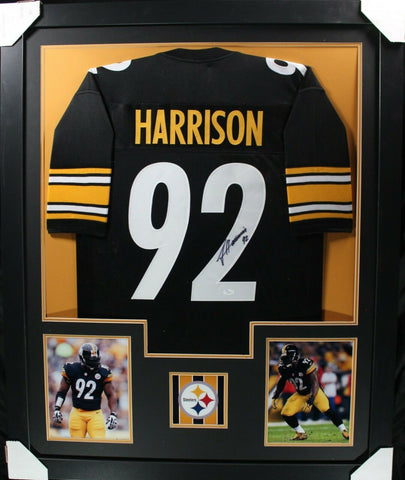 JAMES HARRISON (Steelers black TOWER) Signed Autographed Framed Jersey JSA